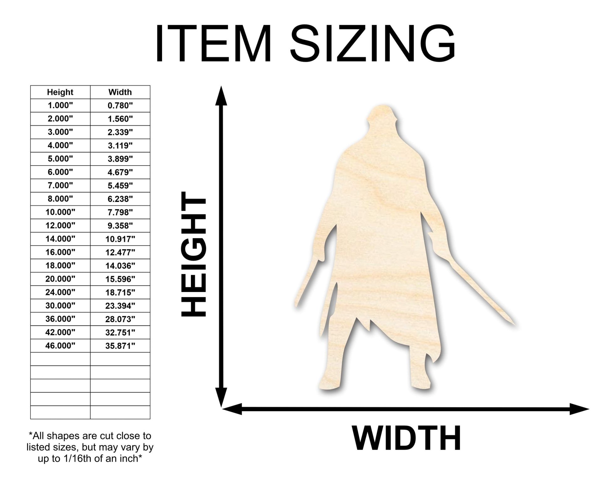 Unfinished Wood Warrior Shape - Craft - up to 46" - NameSigns.com