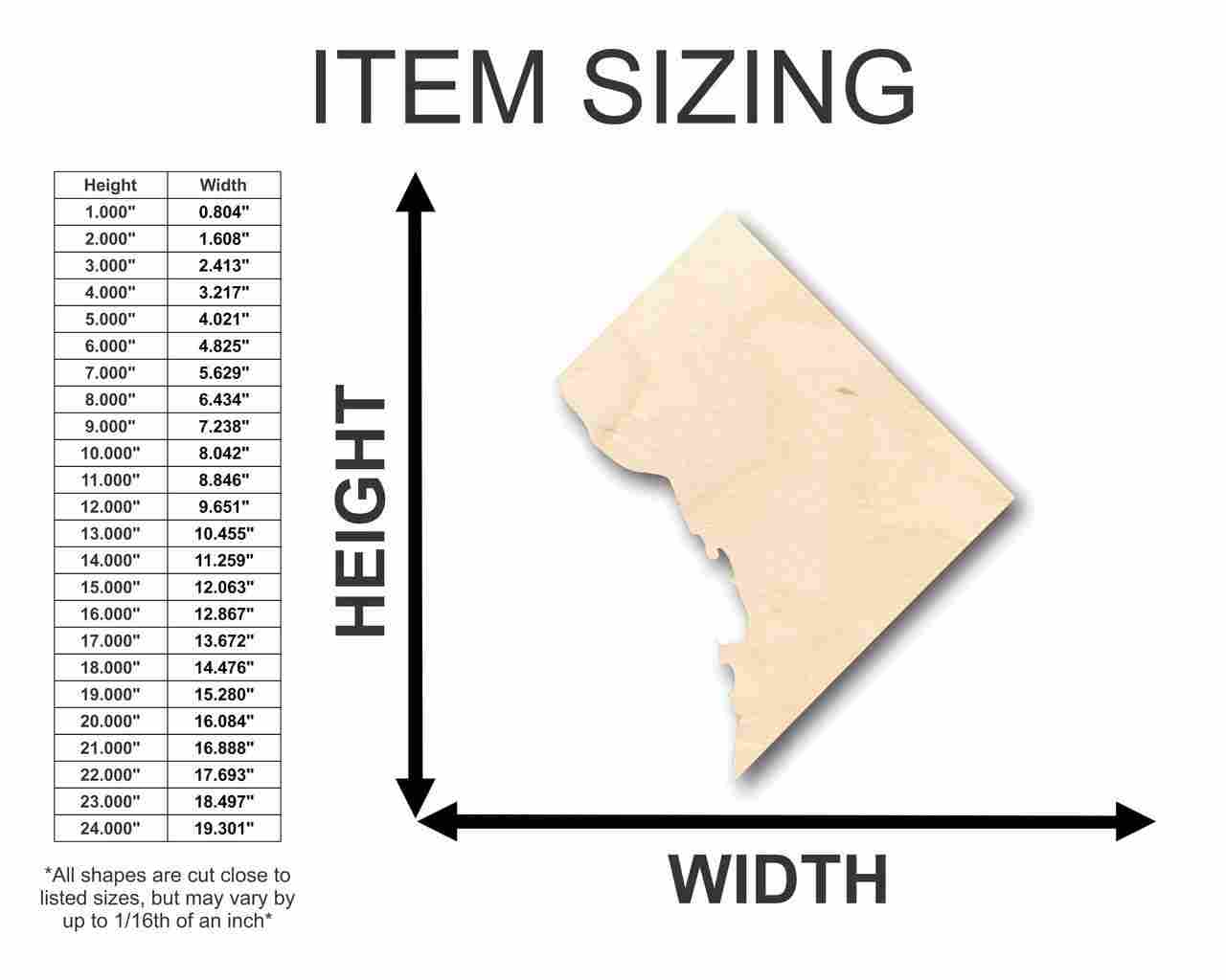 Unfinished Wood Washington DC Shape - USA Capital - Craft - up to 46" DIY - NameSigns.com