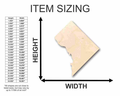 Unfinished Wood Washington DC Shape - USA Capital - Craft - up to 46" DIY - NameSigns.com