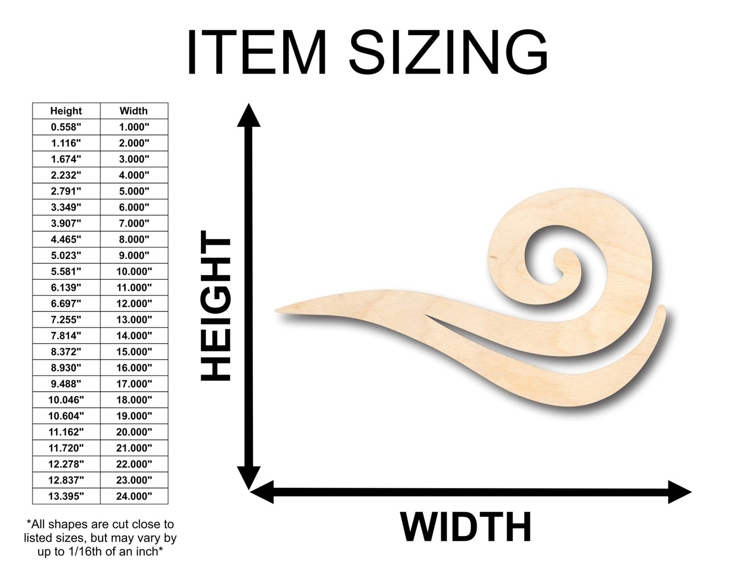 Unfinished Wood Wind Air Element Shape - Craft - up to 46" DIY - NameSigns.com