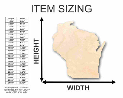Unfinished Wood Wisconsin Shape - State - Craft - up to 46" DIY - NameSigns.com