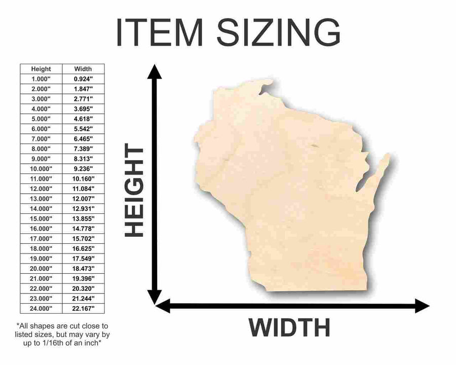 Unfinished Wood Wisconsin Shape - State - Craft - up to 46" DIY - NameSigns.com