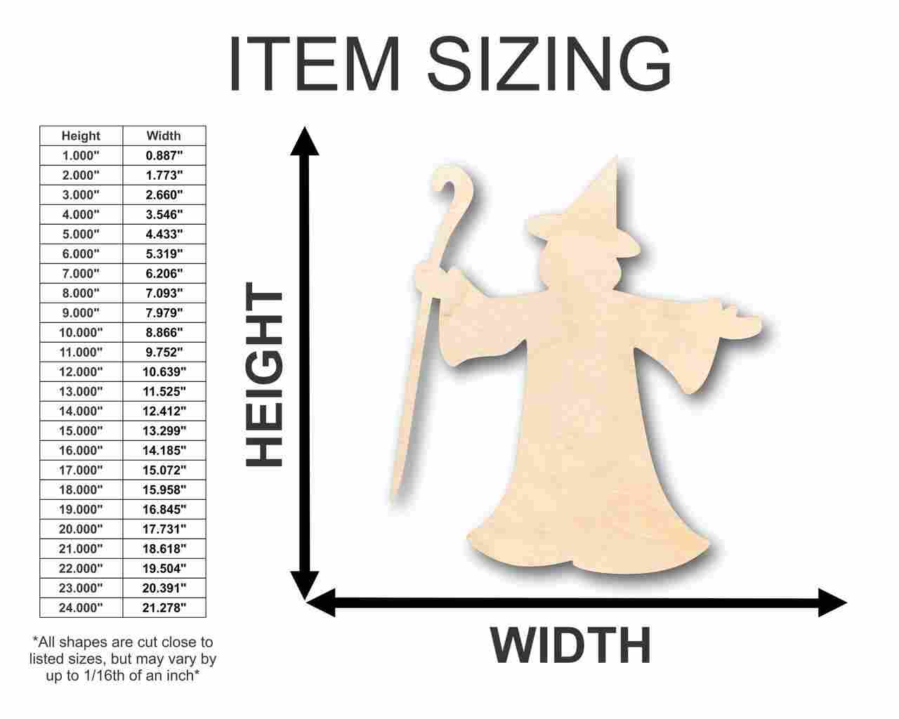 Unfinished Wood Wizard Fantasy Shape - Halloween - Craft - up to 46" DIY - NameSigns.com