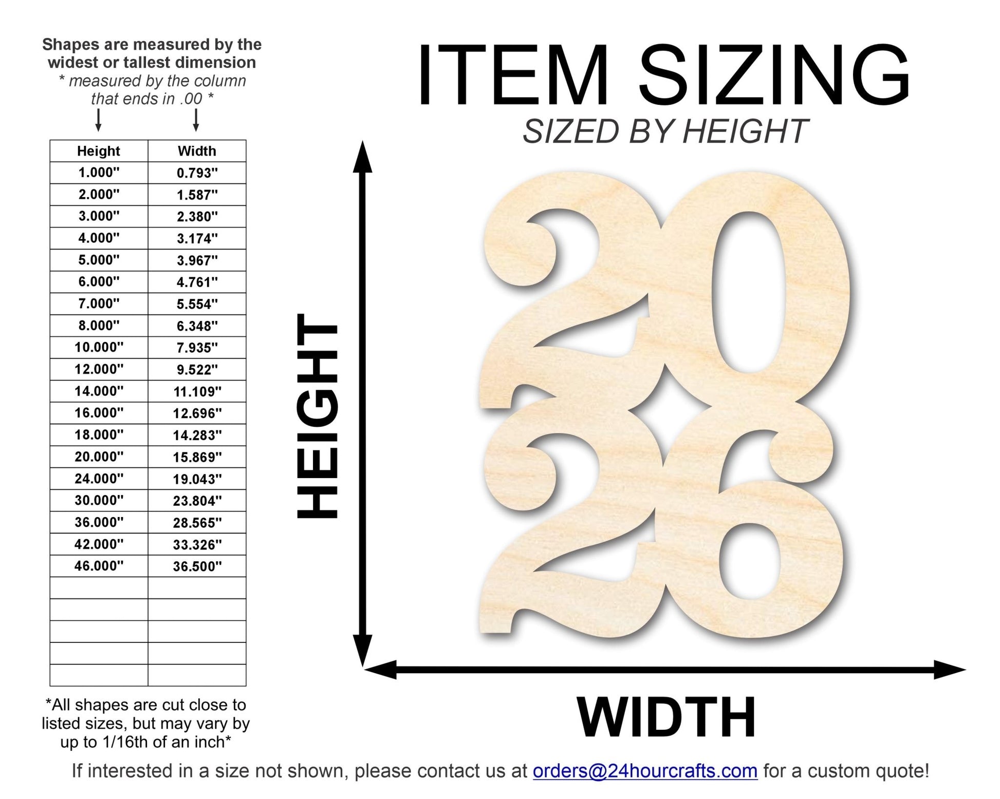 Unfinished Wood Year 2026 Shape | DIY Craft Cutout | up to 46" DIY - NameSigns.com