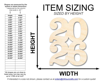 Unfinished Wood Year 2026 Shape | DIY Craft Cutout | up to 46" DIY - NameSigns.com