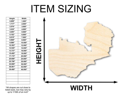Unfinished Wood Zambia Country Shape - Southern Africa Craft - up to 46" DIY - NameSigns.com