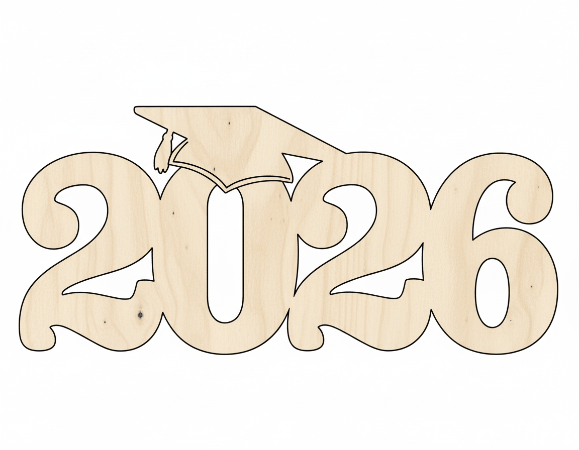 Wood 2026 Grad Cap Shape DIY Craft Cutout Blank Door Hanger Wooden Cutout Cut Outs - Unfinished - NameSigns.com