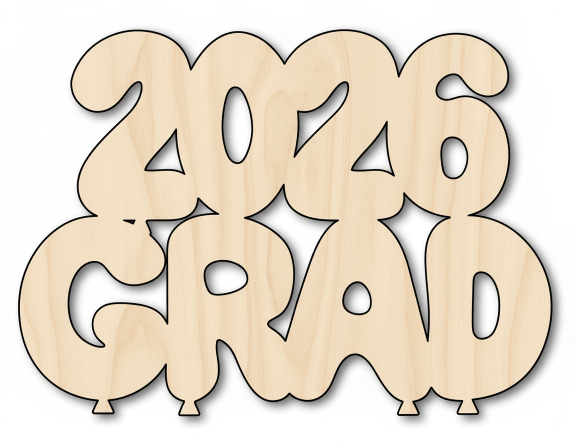 Wood 2026 Grad Shape DIY Craft Cutout Blank Door Hanger Wooden Cutout Cut Outs - Unfinished - NameSigns.com