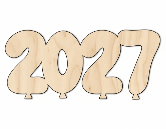 Wood 2027 Balloons Shape DIY Craft Cutout Blank Door Hanger Wooden Cutout Cut Outs - Unfinished - NameSigns.com