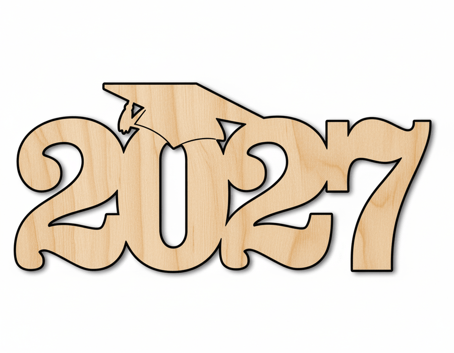 Wood 2027 Grad Cap Shape DIY Craft Cutout Blank Door Hanger Wooden Cutout Cut Outs - Unfinished - NameSigns.com