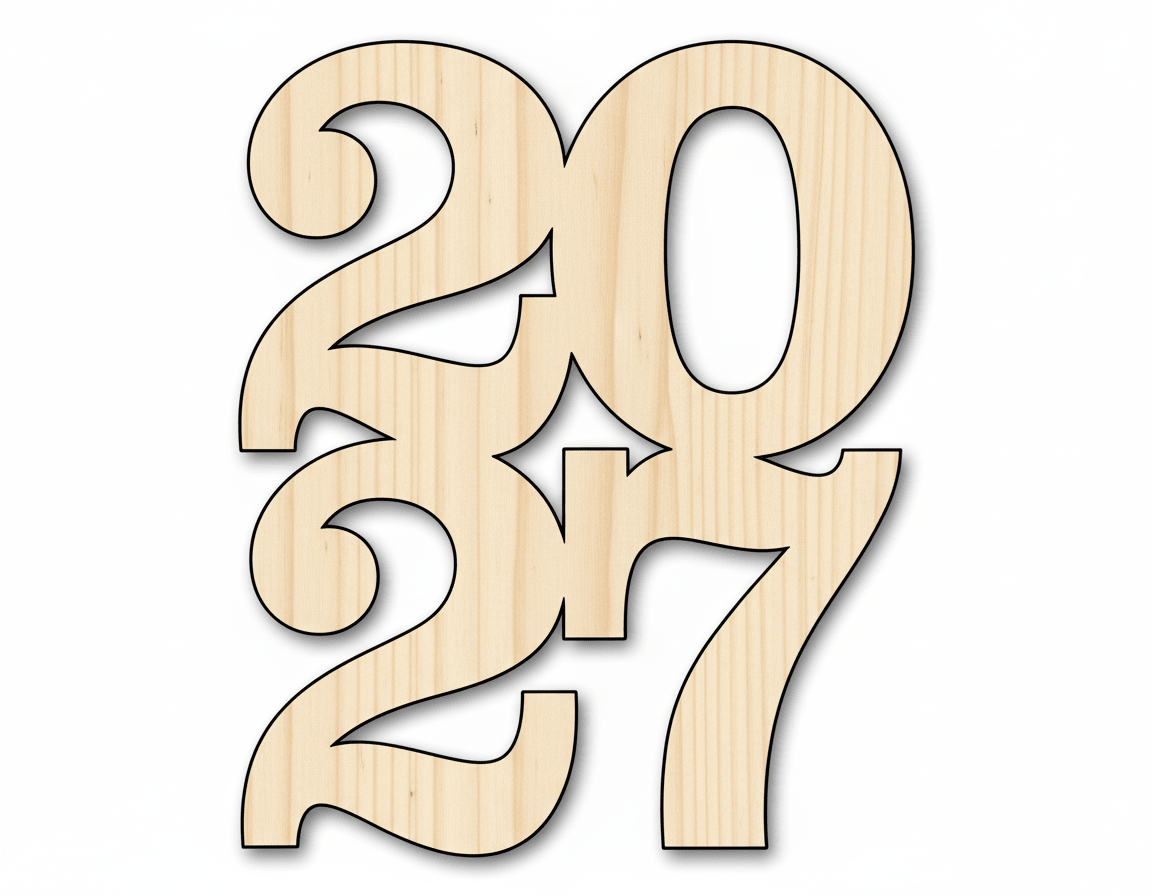 Wood 2027 Shape DIY Craft Cutout Blank Door Hanger Wooden Cutout Cut Outs - Unfinished - NameSigns.com