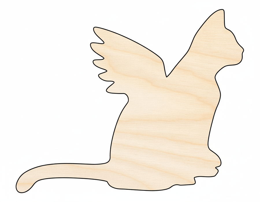 Wood Angel Cat | Laser Cut Plywood Craft Shapes for DIY Projects Blank Door Hanger Wooden Cutout Cut Outs - Unfinished - NameSigns.com