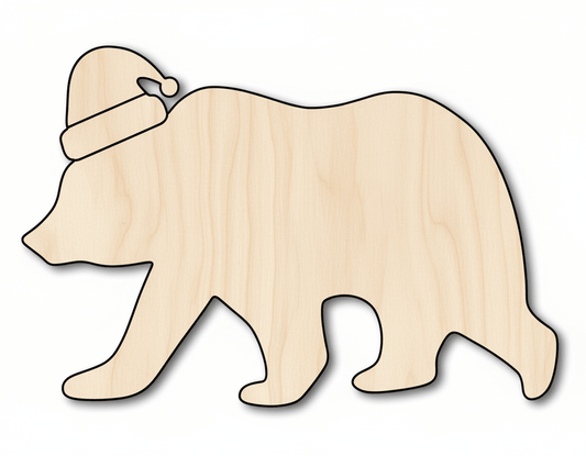 Wood Bear Cutout – Baltic Birch Plywood | Santa Hat Wood Cutout for DIY Crafts Blank Door Hanger Wooden Cutout Cut Outs - Unfinished - NameSigns.com