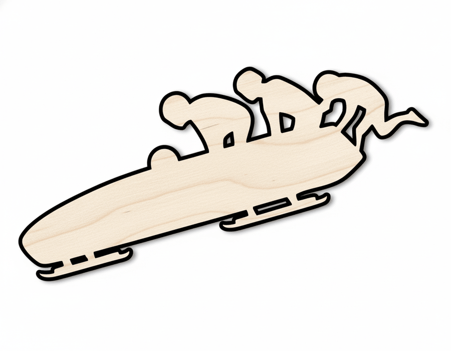 Wood Bobsled Team Shape DIY Craft Cutout Blank Door Hanger Wooden Cutout Cut Outs - Unfinished - NameSigns.com