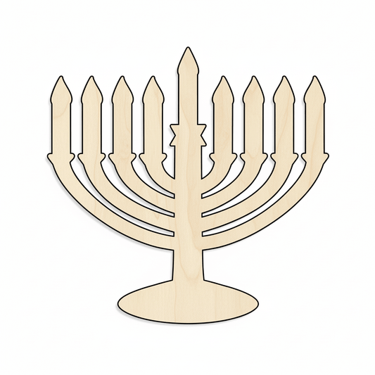 Wood Candled Menorah - Laser Cut Menorah Craft Shape | Blank for Painting Chanukah Blank Door Hanger Wooden Cutout Cut Outs - Unfinished - NameSigns.com