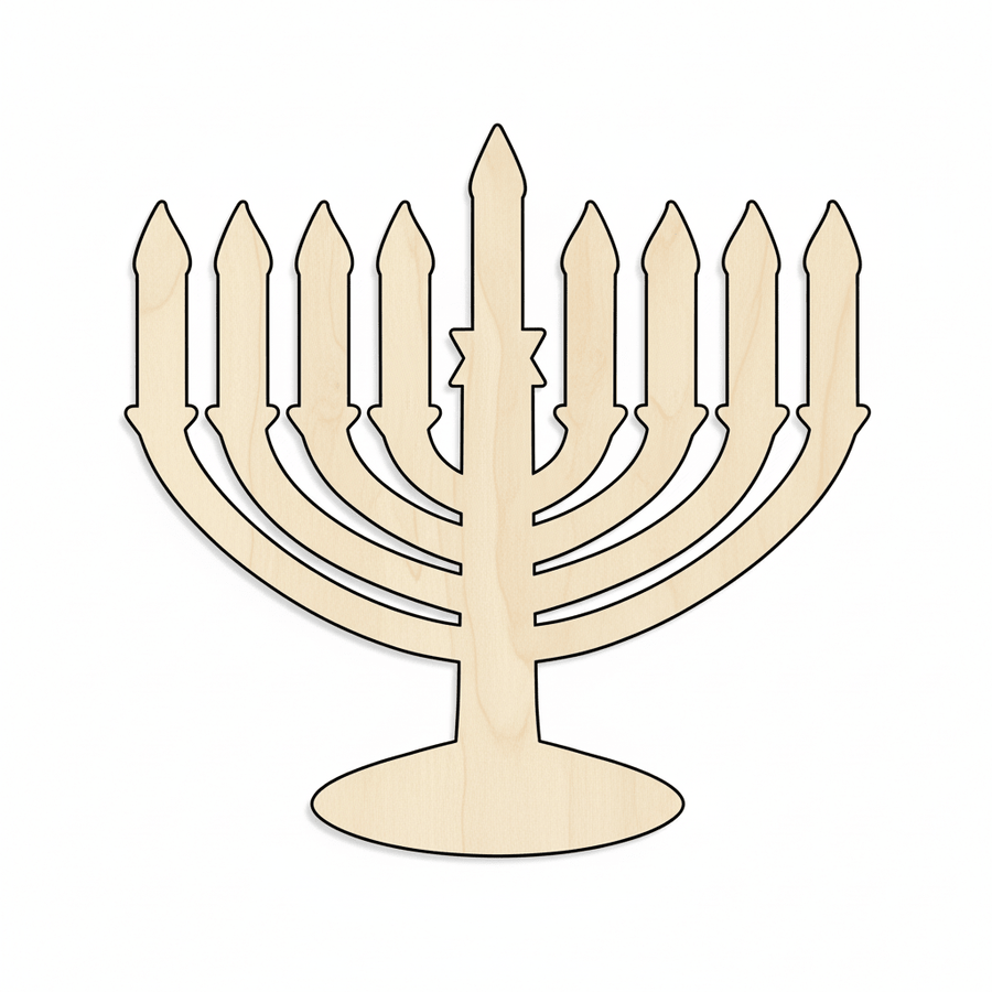 Wood Candled Menorah - Laser Cut Menorah Craft Shape | Blank for Painting Chanukah Blank Door Hanger Wooden Cutout Cut Outs - Unfinished - NameSigns.com