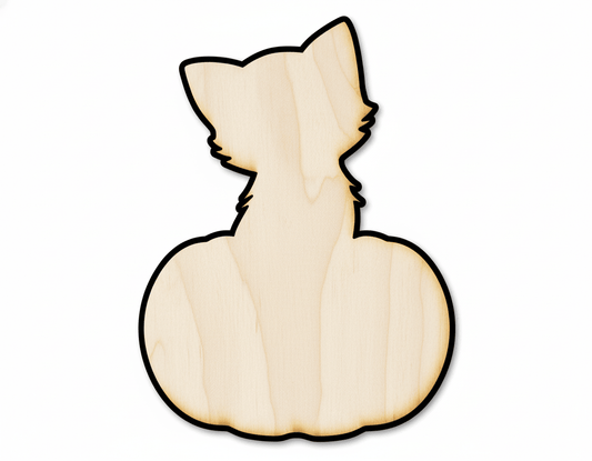 Wood Cat Cutout – Paintable Baltic Birch Pumpkin Shape | Fall Craft Supplies Blank Door Hanger Wooden Cutout Cut Outs - Unfinished - NameSigns.com