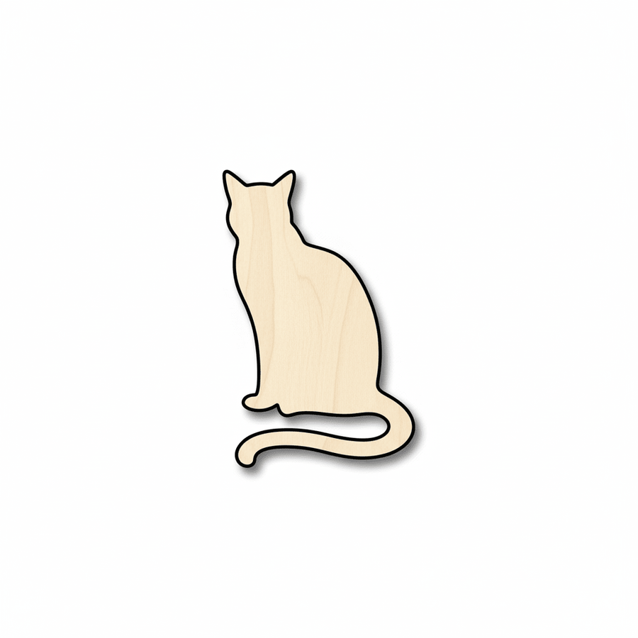 Wood Cat Shape – Sitting Cat Silhouette | DIY Wooden Animal Craft Blank Door Hanger Wooden Cutout Cut Outs - Unfinished - NameSigns.com