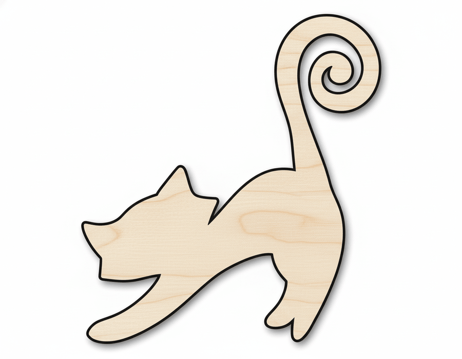 Wood Cat Shape – Swirly Cat Design Laser Cut Birch Plywood Art Blank Door Hanger Wooden Cutout Cut Outs - Unfinished - NameSigns.com