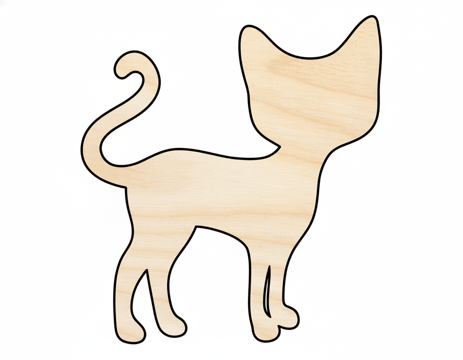 Wood Cat Silhouette - Birch Plywood Cutouts for Craft Projects Up to 46" Blank Door Hanger Wooden Cutout Cut Outs - Unfinished - NameSigns.com