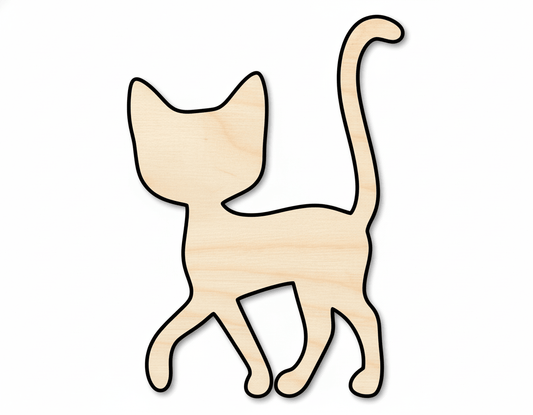 Wood Cat Silhouette - Laser Cut Wood Art Up to 46" | Craft Supplies Blank Door Hanger Wooden Cutout Cut Outs - Unfinished - NameSigns.com