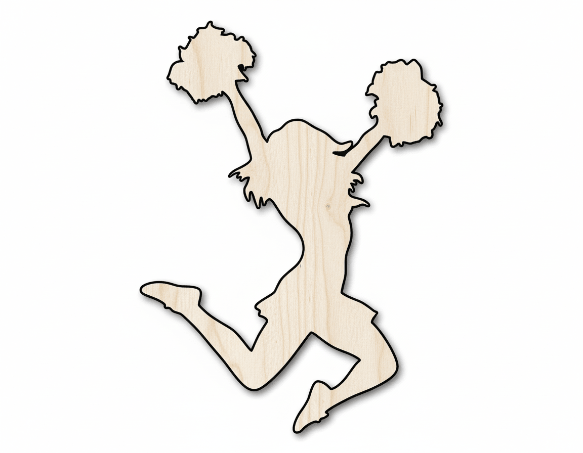 Wood Cheerleader Silhouette DIY Cheerleading Craft Cutout Blank Door Hanger Wooden Cutout Cut Outs - Unfinished - NameSigns.com