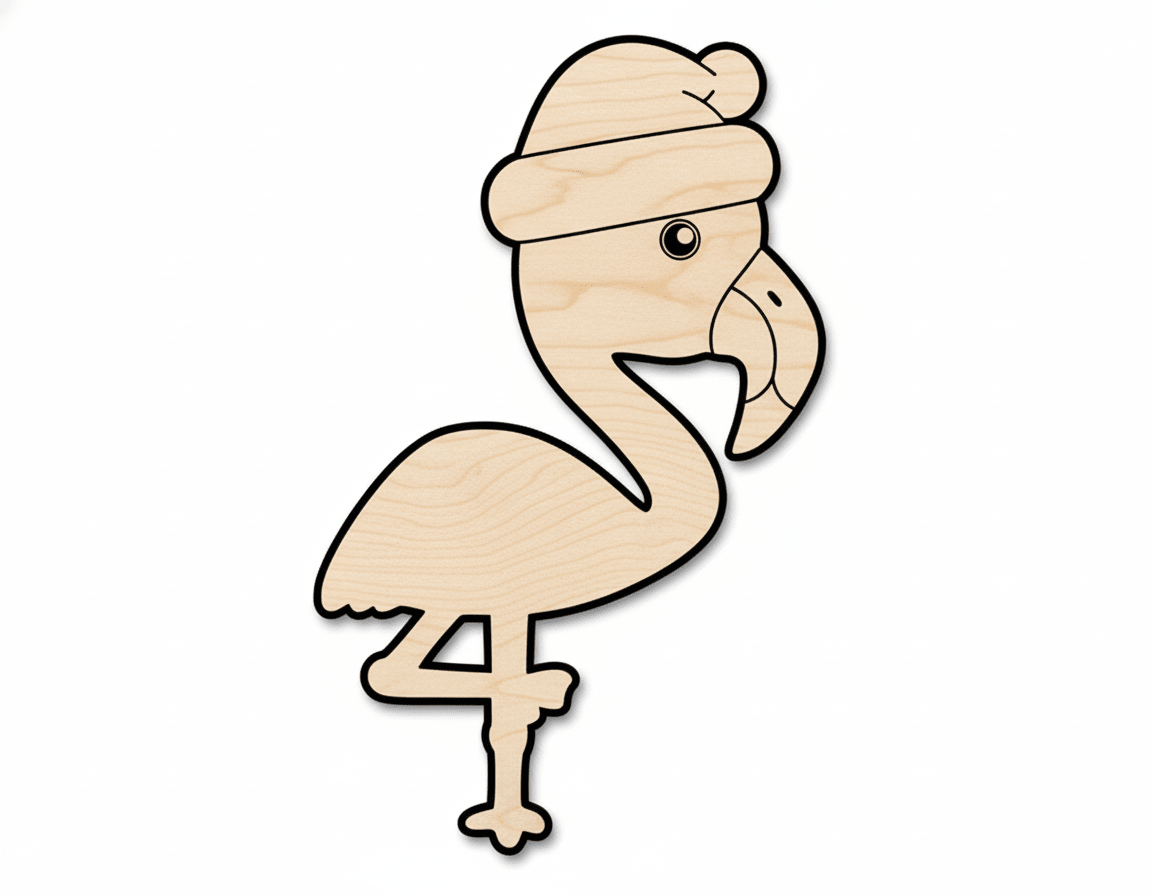 Wood Christmas Flamingo - Large Baltic Birch Wood Cutout for DIY Crafts Blank Door Hanger Wooden Cutout Cut Outs - Unfinished - NameSigns.com