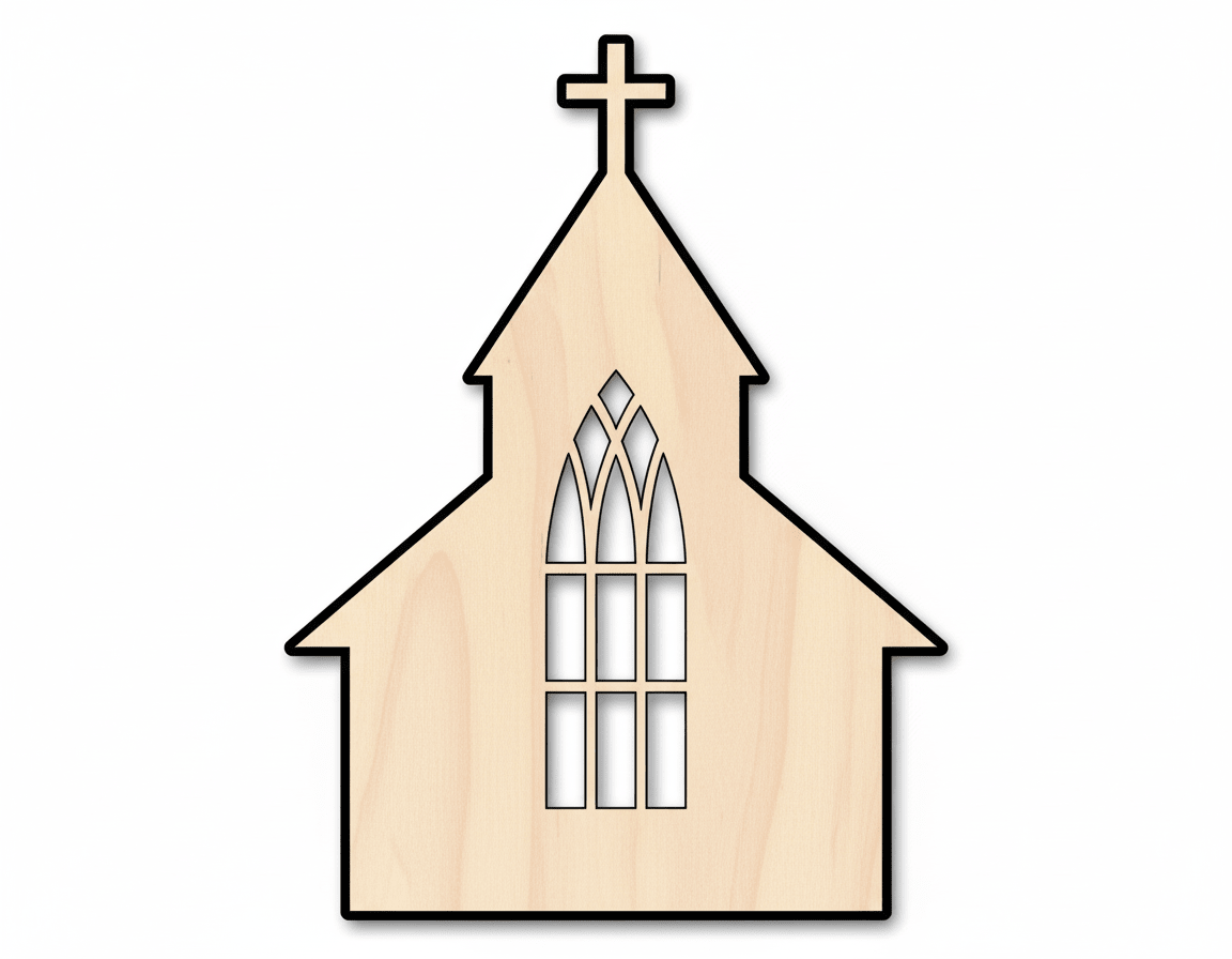 Wood Church | Baltic Birch Plywood Craft Shape - Sanded Pieces 46" Blank Door Hanger Wooden Cutout Cut Outs - Unfinished - NameSigns.com