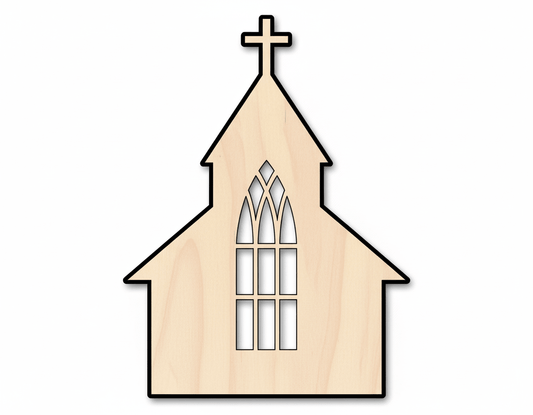 Wood Church | Baltic Birch Plywood Craft Shape - Sanded Pieces 46" Blank Door Hanger Wooden Cutout Cut Outs - Unfinished - NameSigns.com