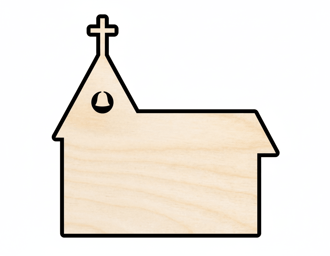Wood Church - Custom Laser Cut Wood Craft Shapes | Birch Plywood Blanks Blank Door Hanger Wooden Cutout Cut Outs - Unfinished - NameSigns.com