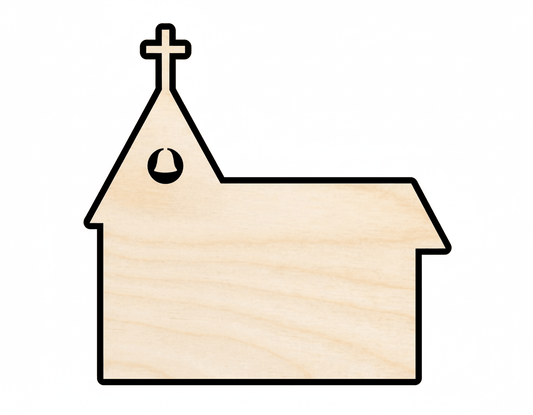 Wood Church - Custom Laser Cut Wood Craft Shapes | Birch Plywood Blanks Blank Door Hanger Wooden Cutout Cut Outs - Unfinished - NameSigns.com