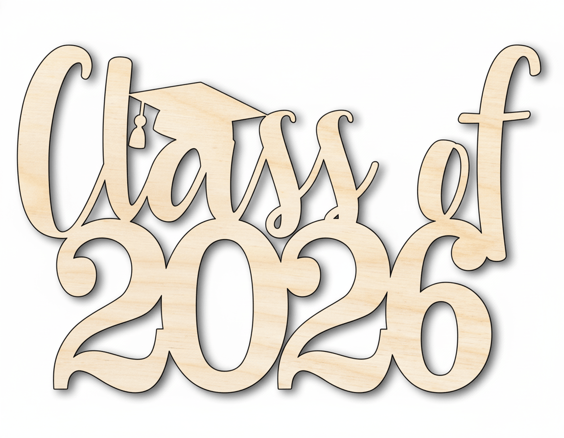 Wood Class of 2026 Shape DIY Craft Cutout Blank Door Hanger Wooden Cutout Cut Outs - Unfinished - NameSigns.com