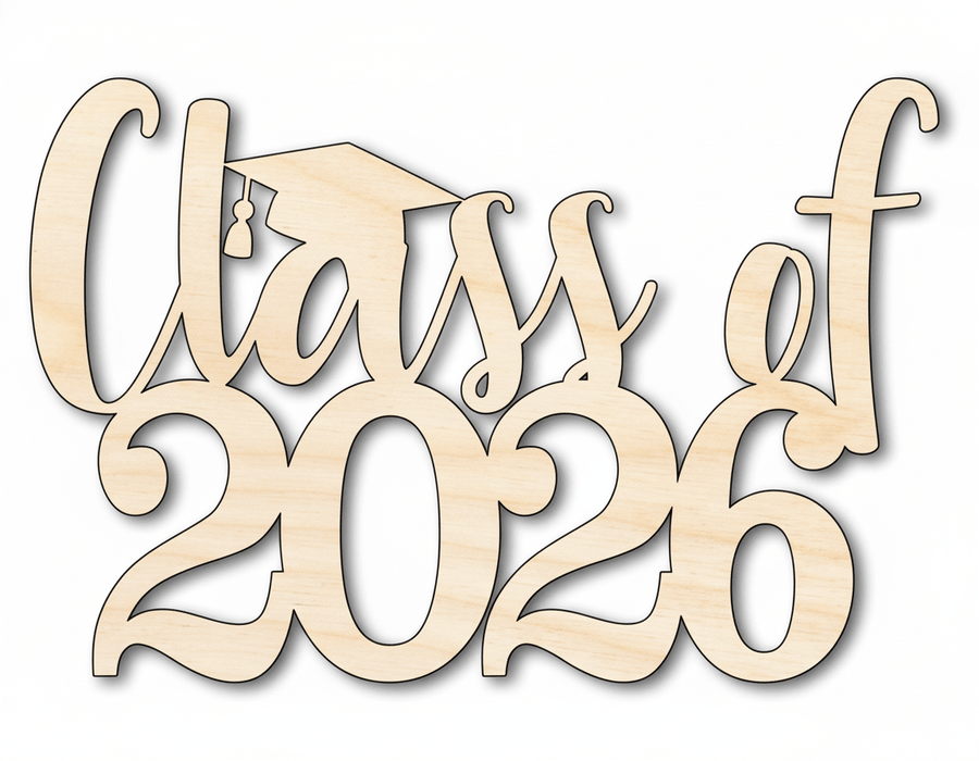 Wood Class of 2026 Shape DIY Craft Cutout Blank Door Hanger Wooden Cutout Cut Outs - Unfinished - NameSigns.com
