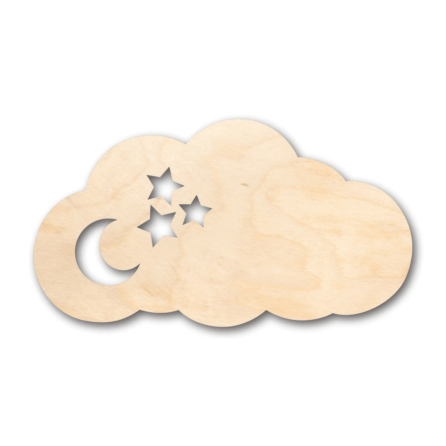 Wood Craft - Cloud Moon Stars Shape | Laser Cut Baltic Birch Plywood Blank Door Hanger Wooden Cutout Cut Outs - Unfinished - NameSigns.com
