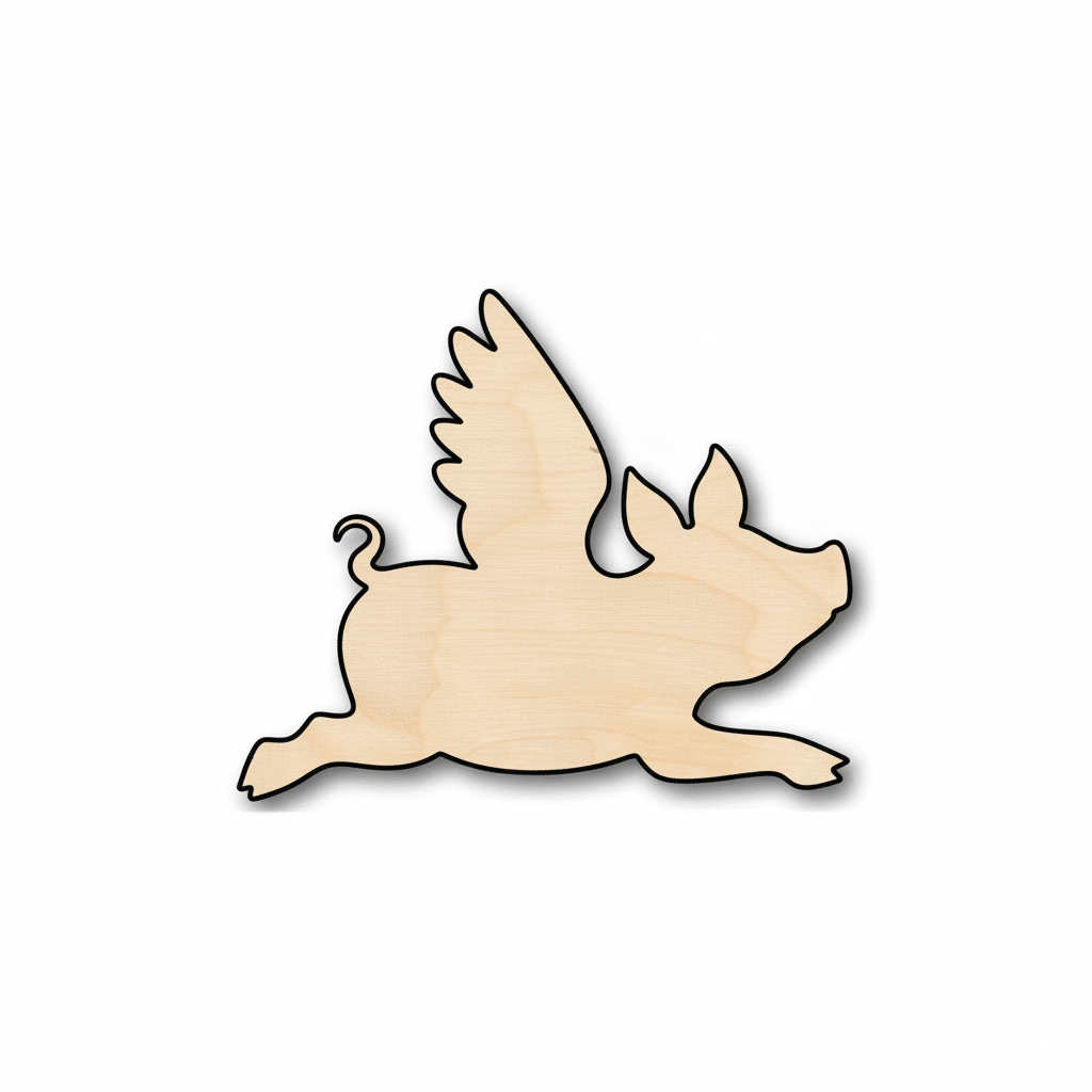 Wood Craft - Flying Pig Wooden Animal Shape | DIY Wood Projects & Supplies Blank Door Hanger Wooden Cutout Cut Outs - Unfinished - NameSigns.com