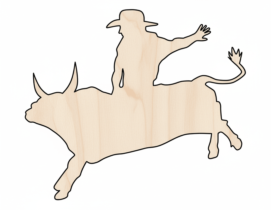 Wood Cutout – Bull Rider Decoration | Baltic Birch Plywood Craft Shapes Blank Door Hanger Wooden Cutout Cut Outs - Unfinished - NameSigns.com