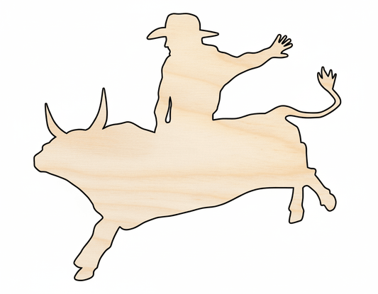 Wood Cutout - Bull Rider Shape Up to 46" | DIY Craft Supply USA Blank Door Hanger Wooden Cutout Cut Outs - Unfinished - NameSigns.com