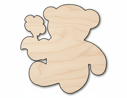 Wood Cutout - Flower Bear Shape | Baltic Birch Plywood Craft Shapes Blank Door Hanger Wooden Cutout Cut Outs - Unfinished - NameSigns.com
