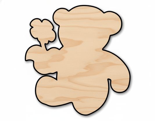 Wood Cutout - Flower Bear Shape | Paintable Baltic Birch Plywood Craft Blank Door Hanger Wooden Cutout Cut Outs - Unfinished - NameSigns.com