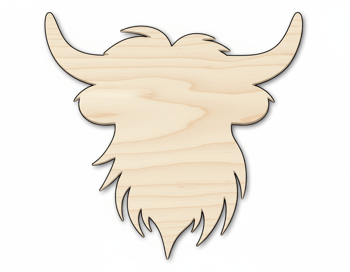 Wood Cutout | Highland Cow Head Shape Up to 46" - DIY Wood Craft Supplies Blank Door Hanger Wooden Cutout Cut Outs - Unfinished - NameSigns.com