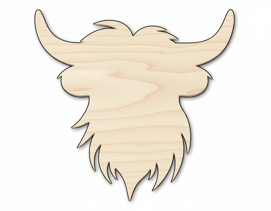 Wood Cutout | Highland Cow Head Shape Up to 46" - DIY Wood Craft Supplies Blank Door Hanger Wooden Cutout Cut Outs - Unfinished - NameSigns.com