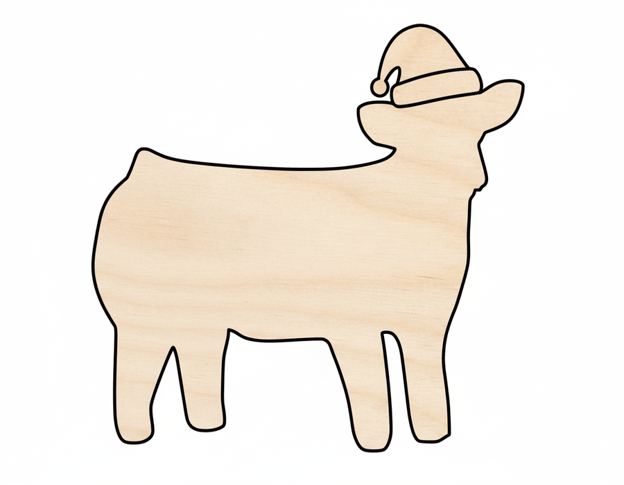 Wood Cutout – Large Baltic Birch Plywood Wood Cow With Santa Hat Blank Door Hanger Wooden Cutout Cut Outs - Unfinished - NameSigns.com