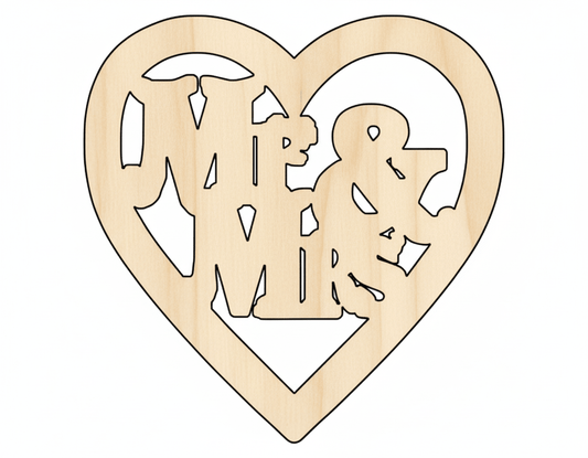Wood Cutout Mr and Mrs Heart - DIY Wood Craft Shapes Up to 46" Blank Door Hanger Wooden Cutout Cut Outs - Unfinished - NameSigns.com