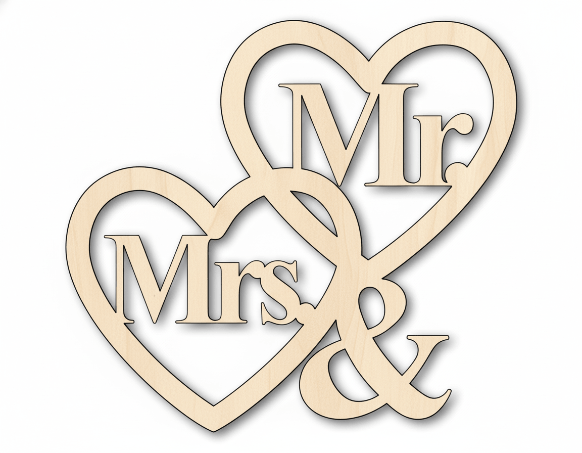 Wood Cutout – Mr. and Mrs. Heart Shape | Paintable Wood Craft Shapes Blank Door Hanger Wooden Cutout Cut Outs - Unfinished - NameSigns.com