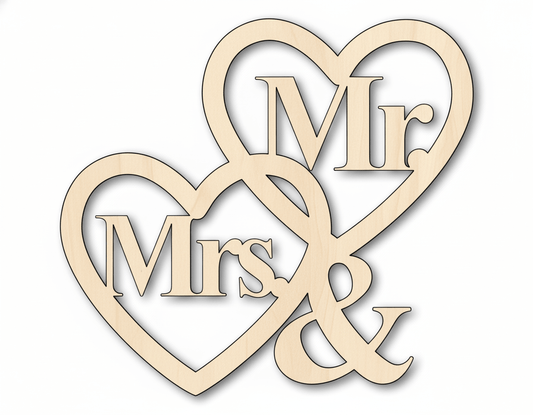 Wood Cutout – Mr. and Mrs. Heart Shape | Paintable Wood Craft Shapes Blank Door Hanger Wooden Cutout Cut Outs - Unfinished - NameSigns.com