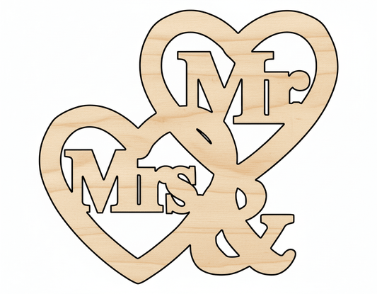 Wood Cutout Mr and Mrs Hearts Shape – Large DIY Craft Project Supplies Blank Door Hanger Wooden Cutout Cut Outs - Unfinished - NameSigns.com