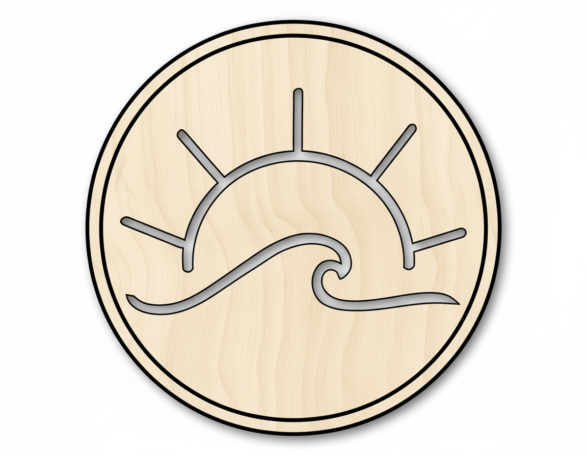 Wood Cutout – Ocean Wave & Sun Shape | Baltic Birch Plywood Craft Blank Door Hanger Wooden Cutout Cut Outs - Unfinished - NameSigns.com