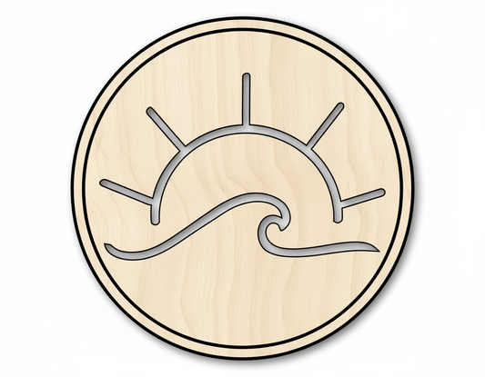 Wood Cutout – Ocean Wave & Sun Shape | Baltic Birch Plywood Craft Blank Door Hanger Wooden Cutout Cut Outs - Unfinished - NameSigns.com