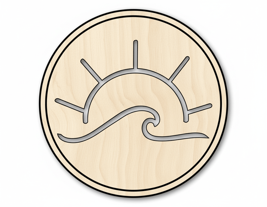 Wood Cutout – Ocean Wave & Sun Shape | Baltic Birch Plywood Craft Blank Door Hanger Wooden Cutout Cut Outs - Unfinished - NameSigns.com