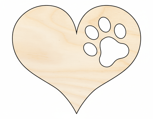 Wood Cutout – Pawprint Heart Design | DIY Wooden Decor Valentine Gift Blank Door Hanger Wooden Cutout Cut Outs - Unfinished - NameSigns.com